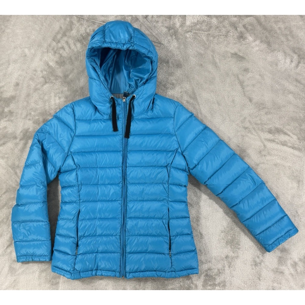 GH Bass Co Down Filled Puffer Jacket Womens M Quilted Lightweight Waterfowl Blue